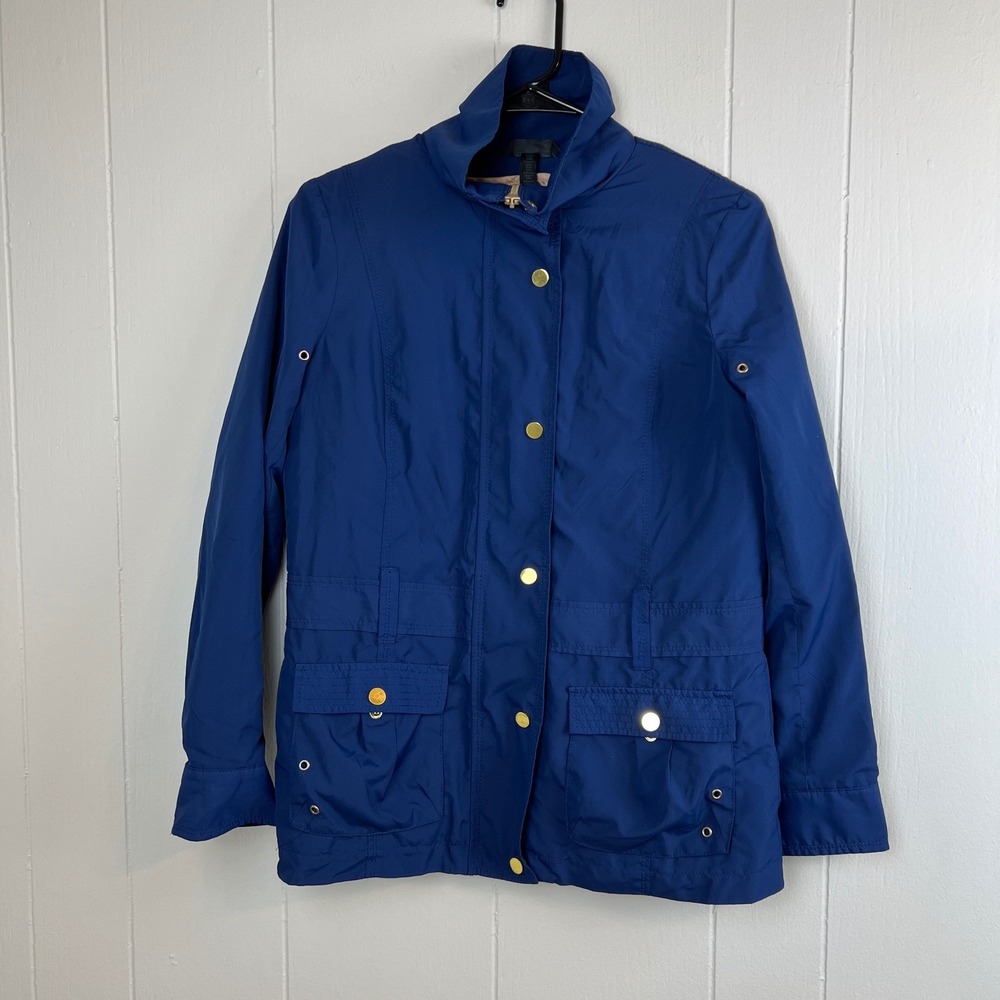 Soma Womens Utility Jacket Size XS Blue Gold Snap Button Chic Lightweight
